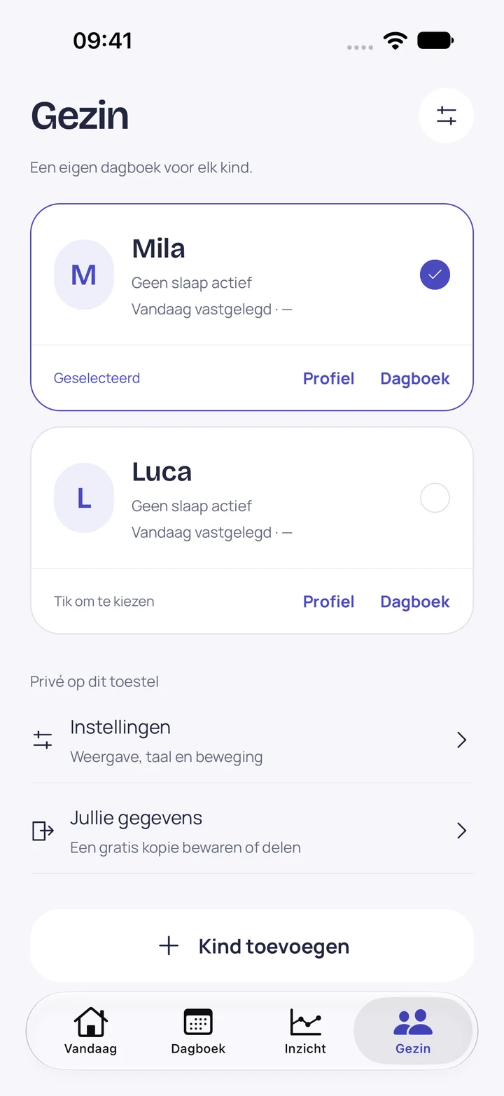 Mila en Luca hebben aparte kinderprofielen in Doozle